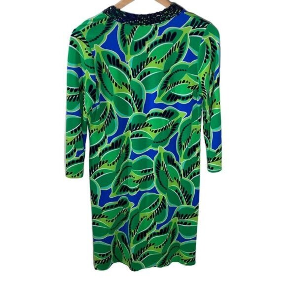 Crown & Ivy XS Tunic Top Green Blue Leaf Print Boho Fall Casual - Picture 2 of 13